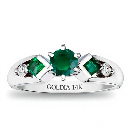 5.0mm Emerald and 0.1 CT. TW Diamond Engagement Ring in 14K White Gold