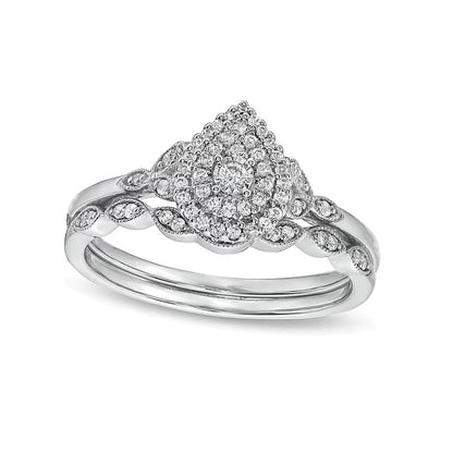 0.25 CT. TW Pear-Shaped Multi-Diamond Vintage Style Bridal Set in 10K White Gold