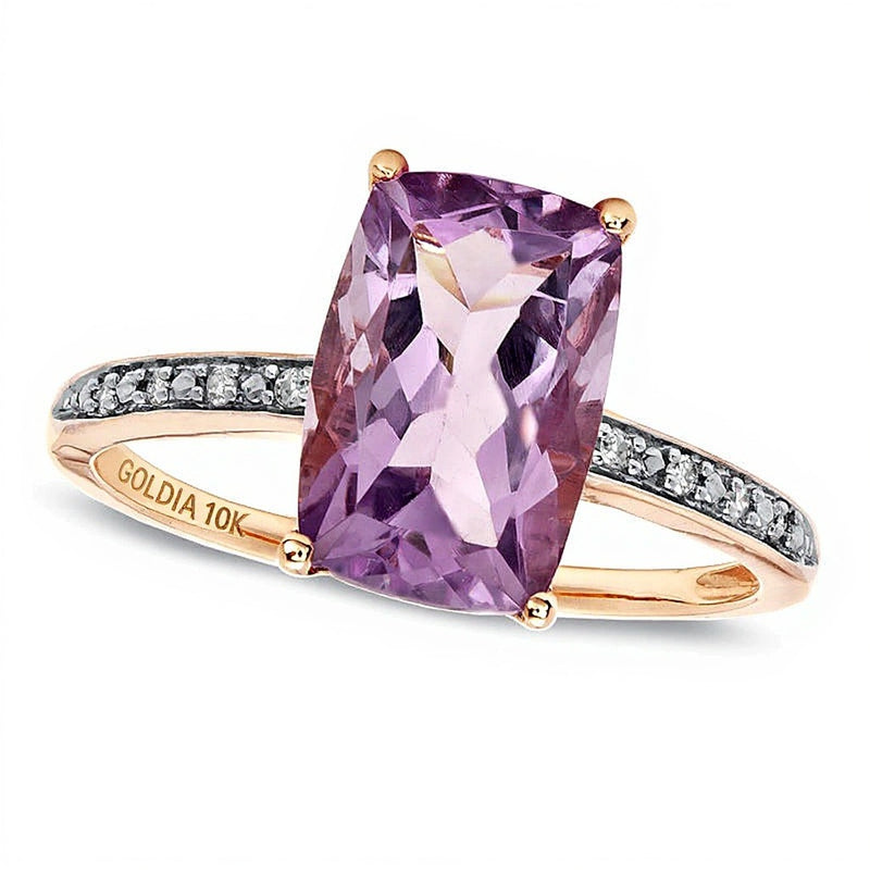 Cushion-Cut Amethyst and Diamond Accent Ring in 10K Rose Gold