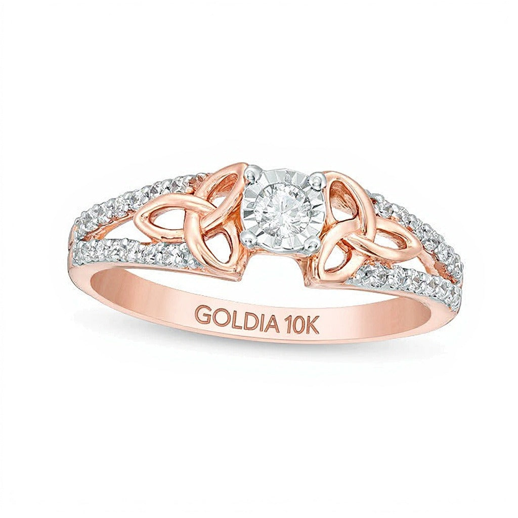 0.25 CT. TW Diamond Celtic Knots Split Shank Engagement Ring in 10K Rose Gold