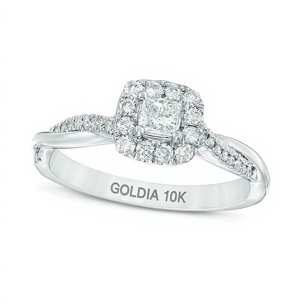 0.38 CT. TW Princess-Cut Diamond Frame Twist Engagement Ring in 10K White Gold