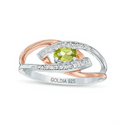 Oval Peridot and Diamond Accent Split Shank Ring in Sterling Silver and 10K Rose Gold