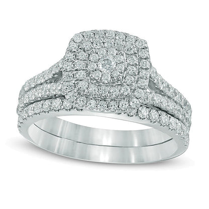 1.0 CT. TW Multi-Diamond Double Square Frame Bridal Set in 10K White Gold