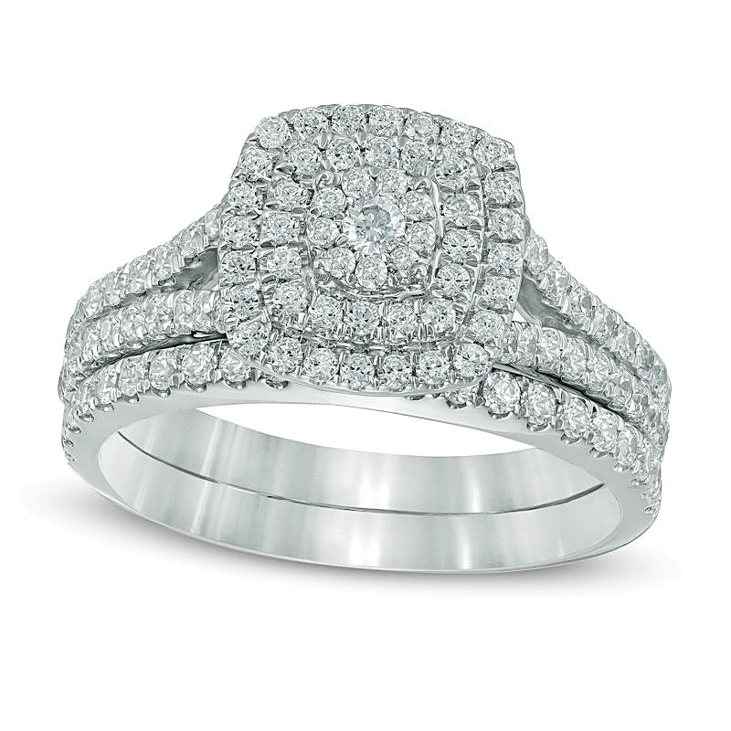 1.0 CT. TW Multi-Diamond Double Square Frame Bridal Set in 10K White Gold