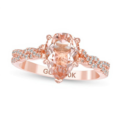 Pear-Shaped Morganite and 0.2 CT. TW Diamond Twist Shank Engagement Ring in 10K Rose Gold