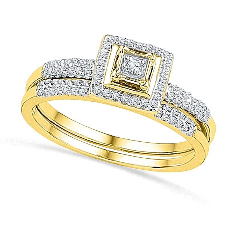 0.25 CT. TW Diamond Square Frame Bridal Set in 10K Gold