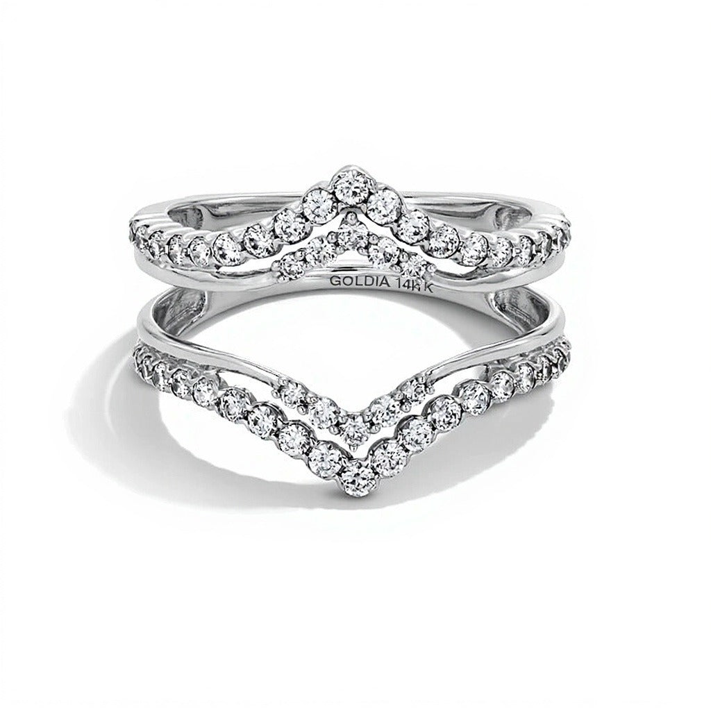 0.63 CT. TW Diamond Double Row Chevron Solitaire Enhancer in 14K White Gold