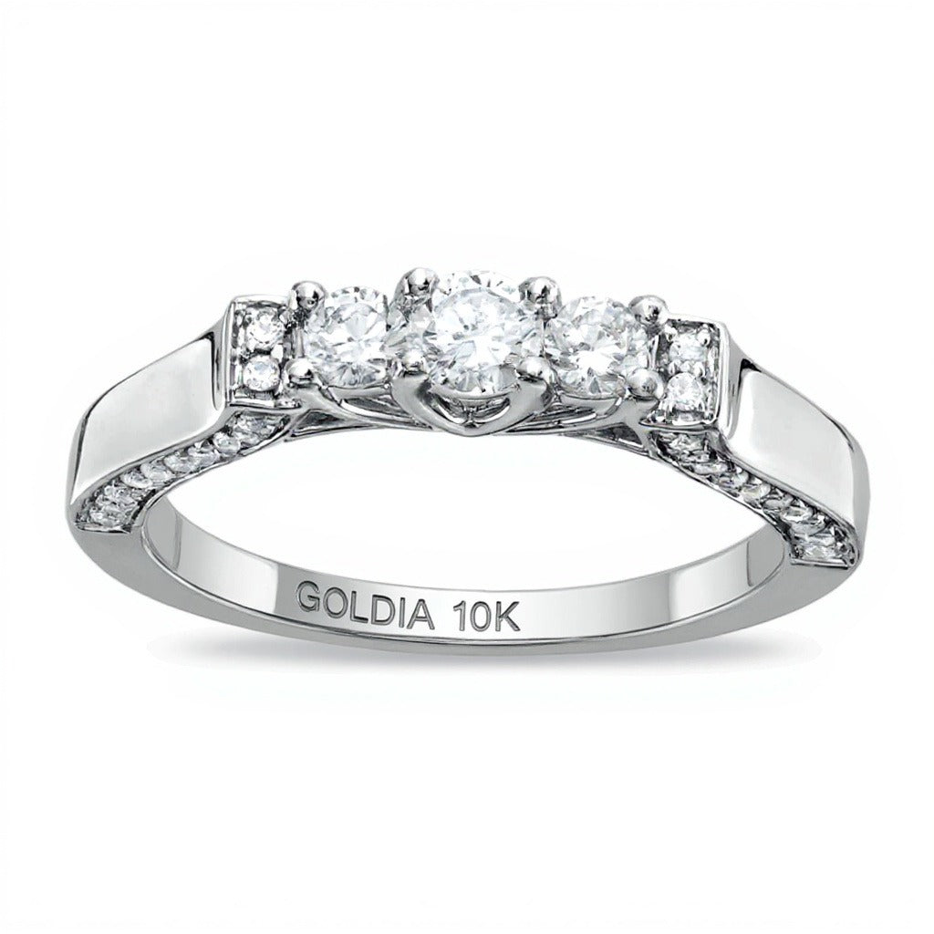 0.5 CT. TW Diamond Three Stone Band in 10K White Gold