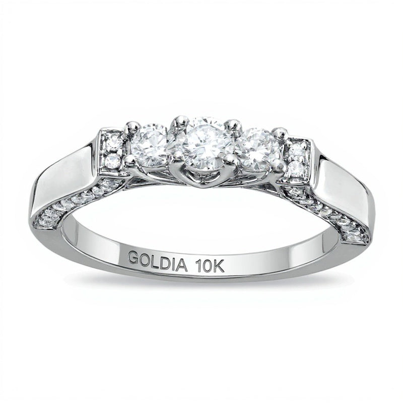 0.5 CT. TW Diamond Three Stone Band in 10K White Gold
