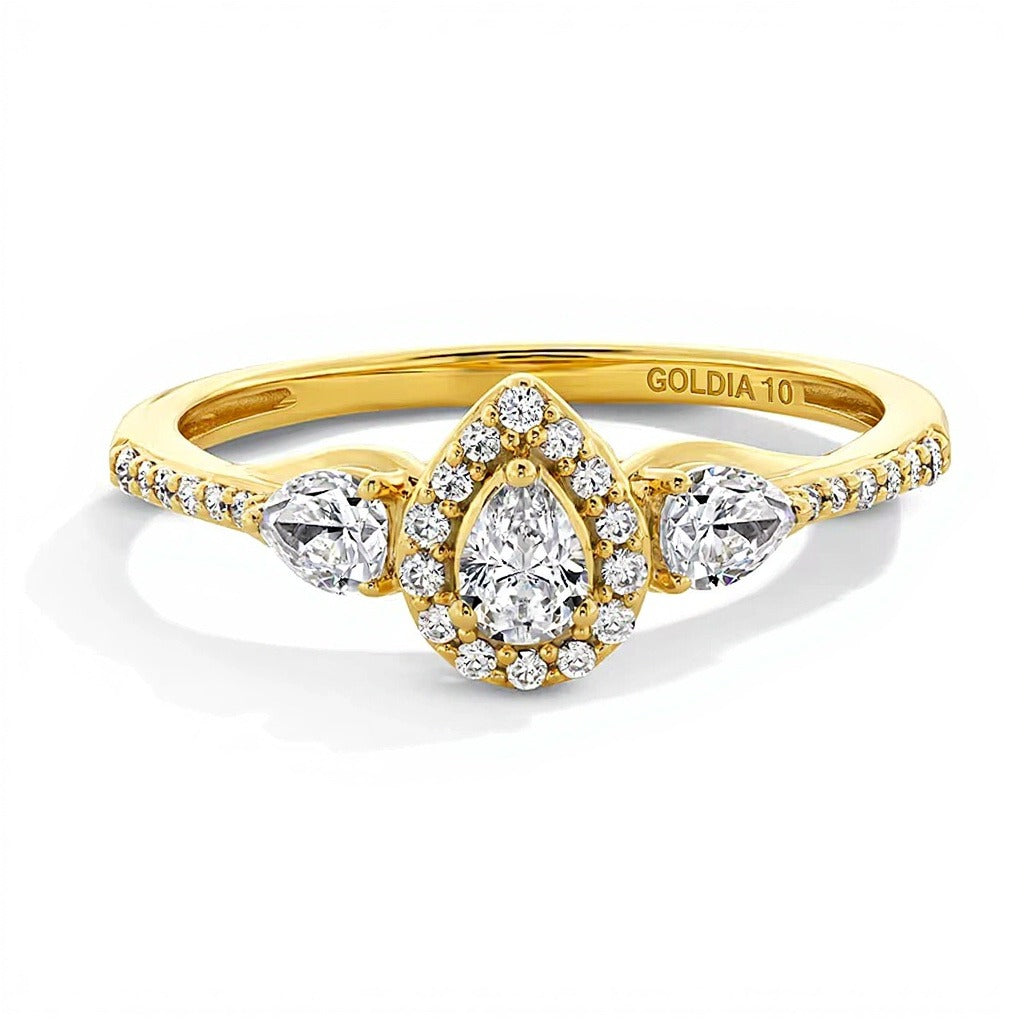 0.38 CT. TW Pear-Shaped Lab-Grown Diamond Frame Three Stone Promise Ring in 10K Gold (F/SI2)
