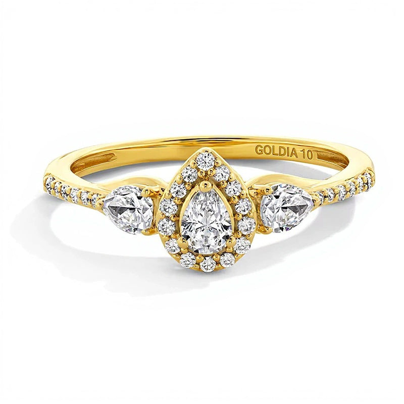 0.38 CT. TW Pear-Shaped Lab-Grown Diamond Frame Three Stone Promise Ring in 10K Gold (F/SI2)