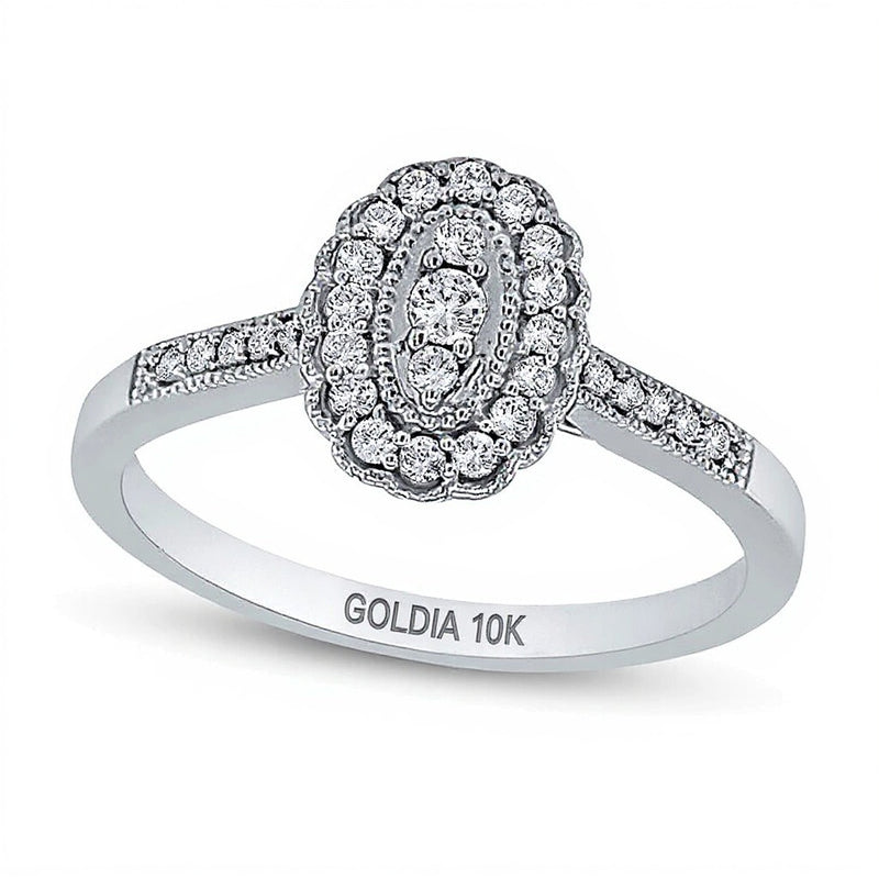 0.2 CT. TW Oval Multi-Diamond Scallop Frame Vintage-Style Ring in 10K White Gold