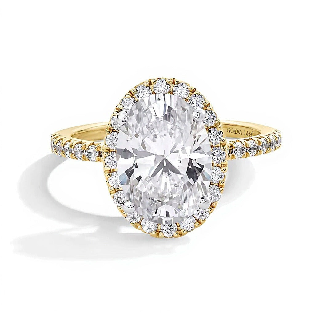 3.5 CT. TW Oval Lab-Grown Diamond Frame Engagement Ring in 14K Gold (F/VS2)