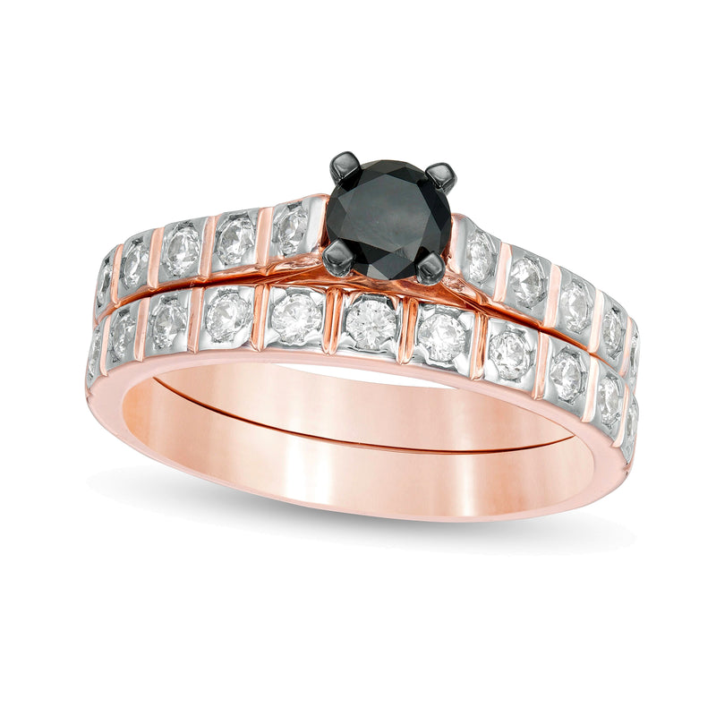 1.0 CT. TW Enhanced Black and White Diamond Bridal Set in 10K Rose Gold