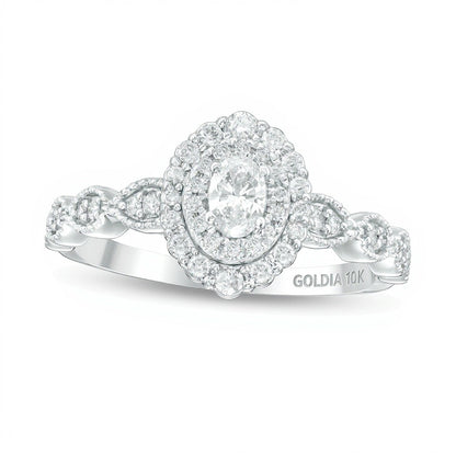 0.38 CT. TW Oval Diamond Double Frame Art Deco Vintage-Style Engagement Ring in 10K White Gold