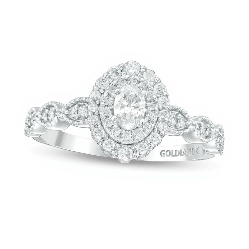 0.38 CT. TW Oval Diamond Double Frame Art Deco Vintage-Style Engagement Ring in 10K White Gold