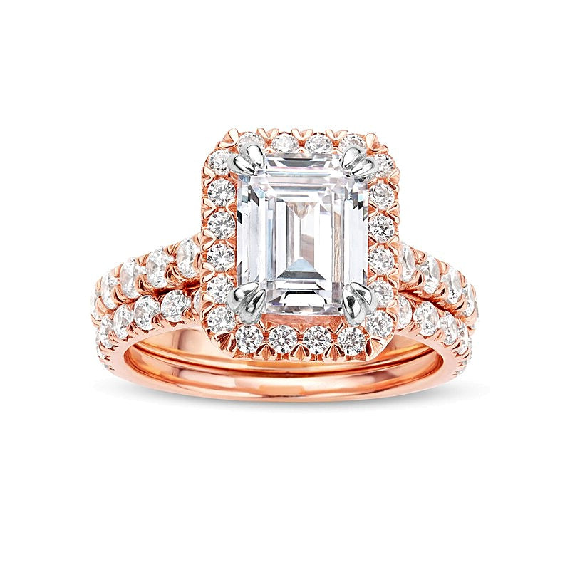4.5 CT. TW Emerald-Cut Lab-Grown Diamond Frame Bridal Set in 14K Rose Gold (I/SI2)