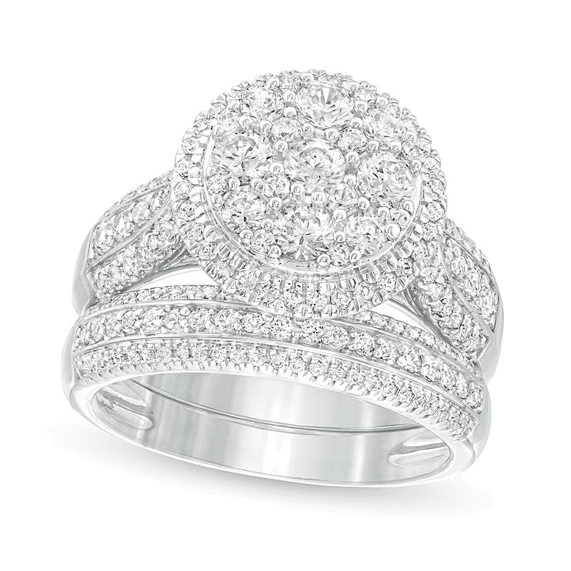 1.5 CT. TW Multi-Diamond Frame Multi-Row Bridal Set in 10K White Gold