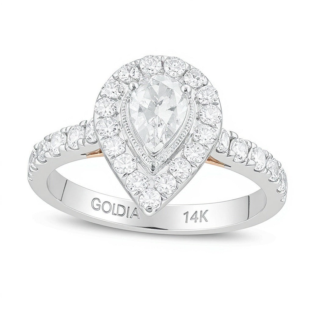1.5 CT. TW Pear-Shaped Diamond Frame Vintage-Style Engagement Ring in 14K Two-Tone Gold