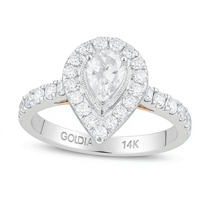 1.5 CT. TW Pear-Shaped Diamond Frame Vintage-Style Engagement Ring in 14K Two-Tone Gold