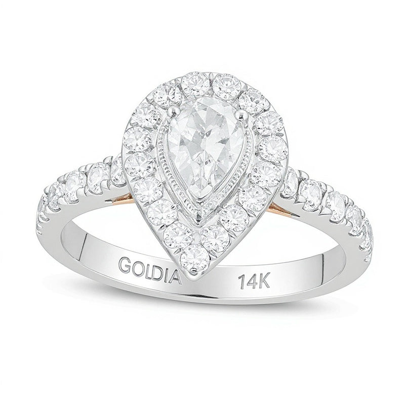 1.5 CT. TW Pear-Shaped Diamond Frame Vintage-Style Engagement Ring in 14K Two-Tone Gold