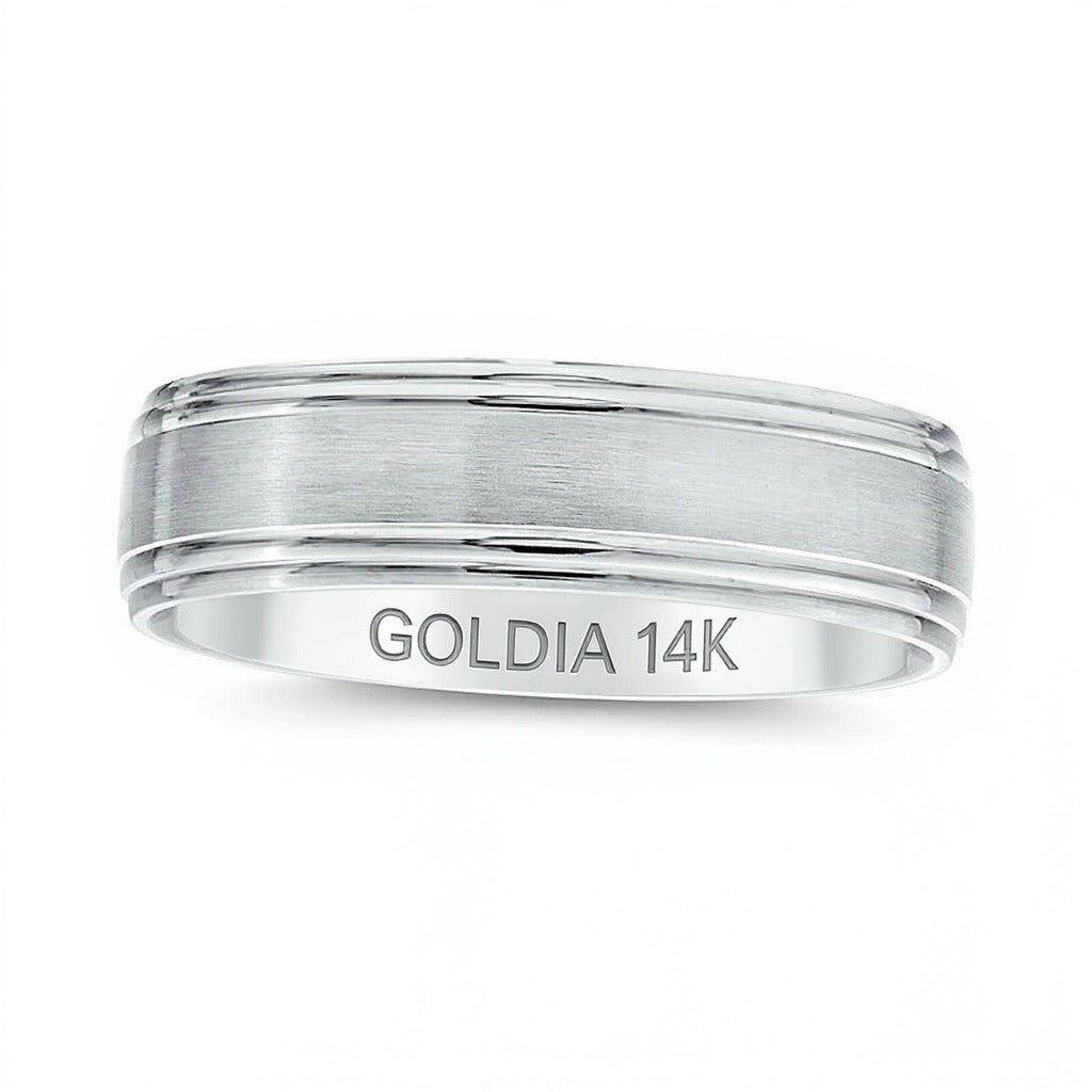 Men's 6.0mm Brushed Stepped Edge Wedding Band in 14K White Gold - Size 10