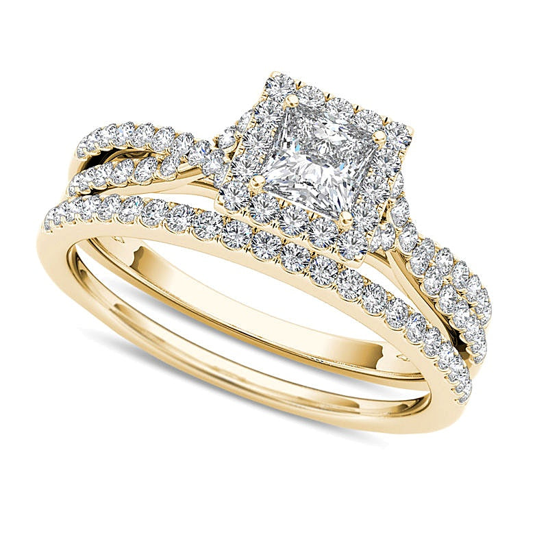 1.0 CT. TW Princess-Cut Diamond Frame Twist Bridal Set in 14K Gold