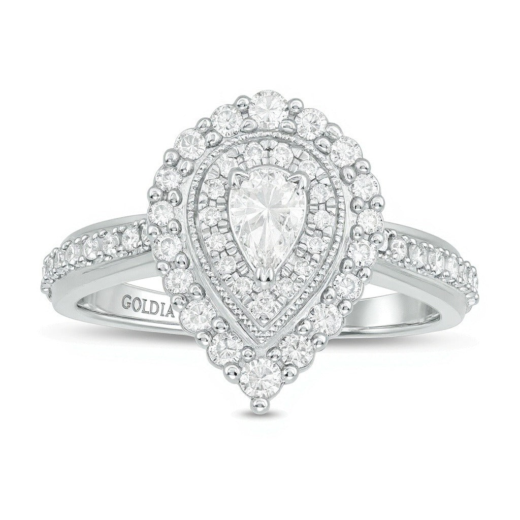 0.63 CT. TW Pear-Shaped Diamond Double Frame Vintage-Style Engagement Ring in 10K White Gold