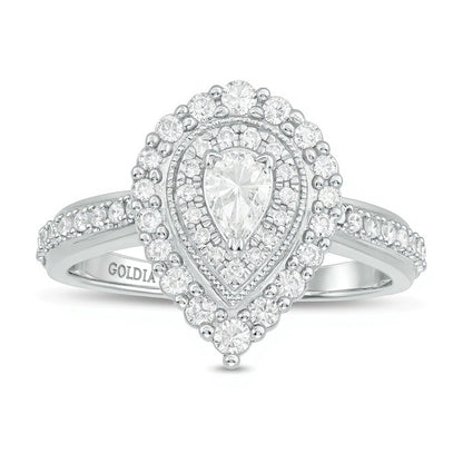 0.63 CT. TW Pear-Shaped Diamond Double Frame Vintage-Style Engagement Ring in 10K White Gold