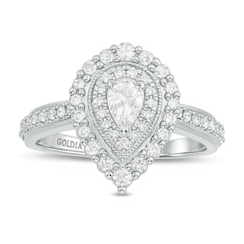 0.63 CT. TW Pear-Shaped Diamond Double Frame Vintage-Style Engagement Ring in 10K White Gold