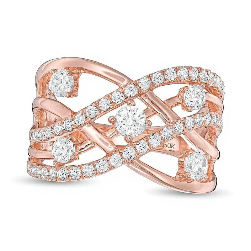 1.0 CT. TW Diamond Orbit Crossover Ring in 10K Rose Gold