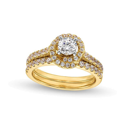 1.17 CT. TW Diamond Swirl Frame Bridal Set in 14K Gold