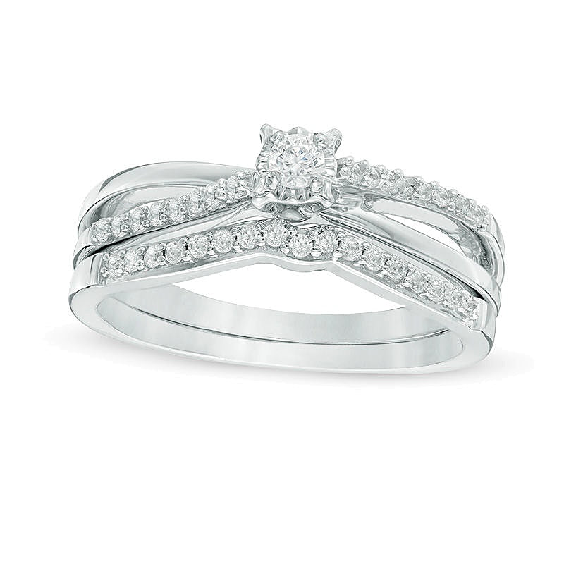 0.25 CT. TW Diamond Split Shank Bridal Set in 10K White Gold