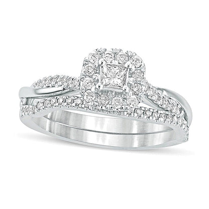 0.5 CT. TW Princess-Cut Diamond Frame Twist Shank Bridal Set in 10K White Gold