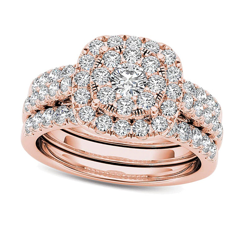 1.5 CT. TW Multi-Diamond Frame Three Piece Bridal Set in 14K Rose Gold