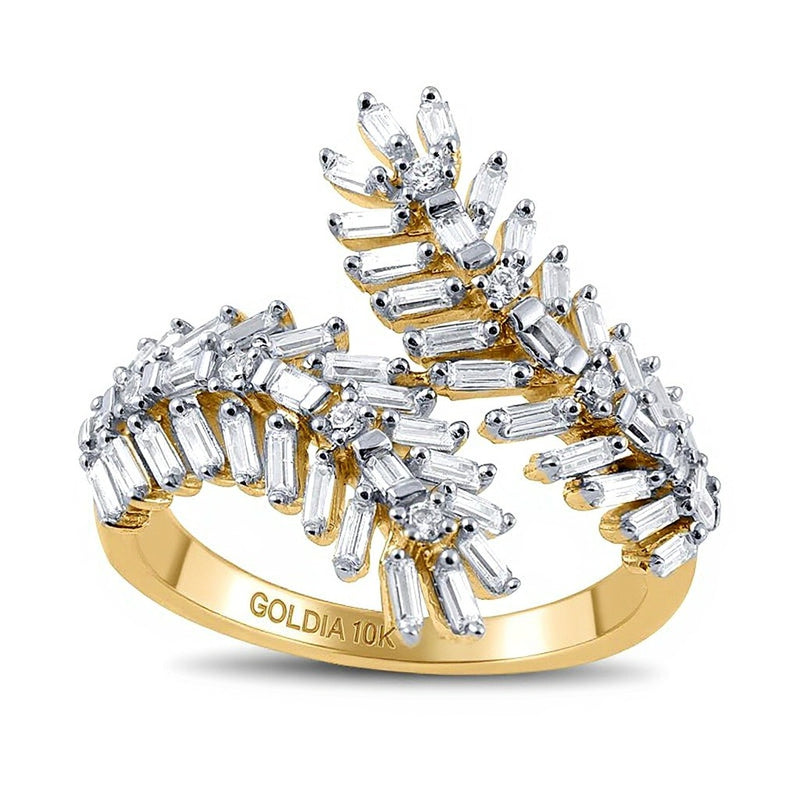 0.75 CT. TW Baguette Diamond Leaves Wrap Ring in 10K Gold