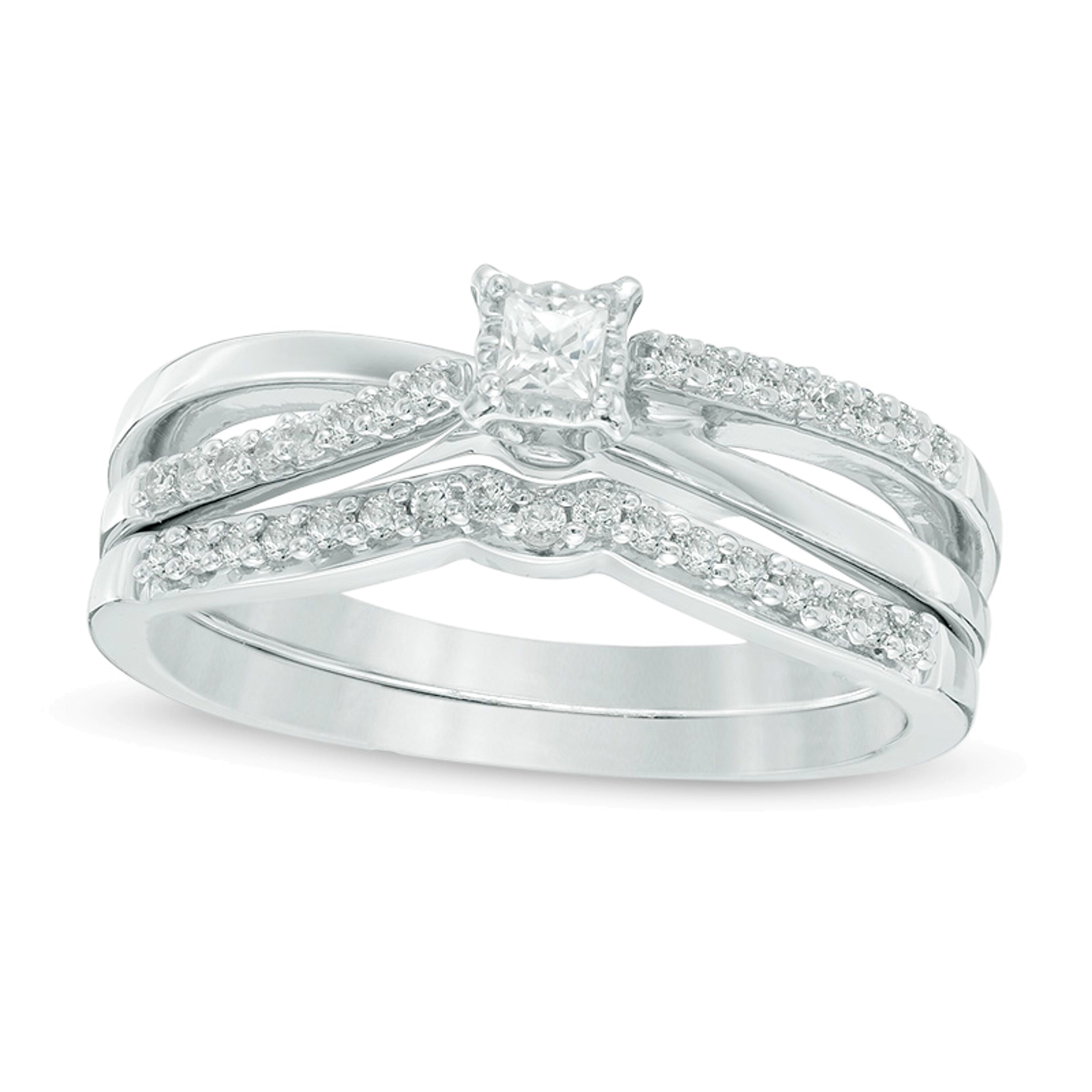 0.25 CT. TW Princess-Cut Diamond Crossover Bridal Set in 10K White Gold