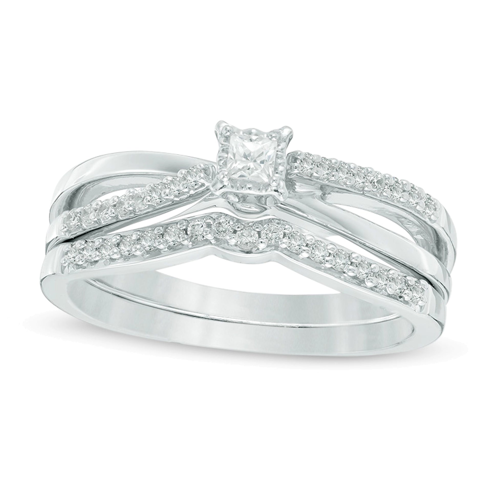 0.25 CT. TW Princess-Cut Diamond Crossover Bridal Set in 10K White Gold
