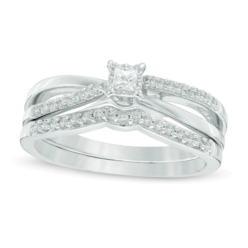 0.25 CT. TW Princess-Cut Diamond Crossover Bridal Set in 10K White Gold