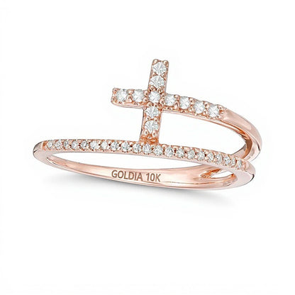 0.17 CT. TW Diamond Cross Split Shank Stacked Ring in 10K Rose Gold