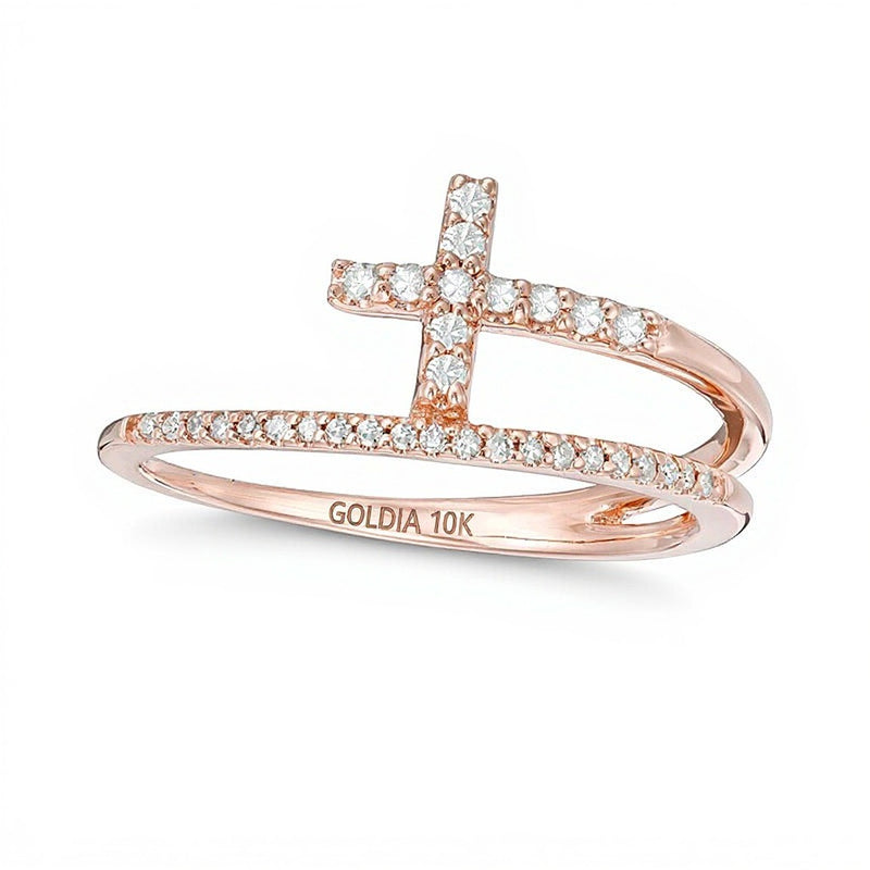 0.17 CT. TW Diamond Cross Split Shank Stacked Ring in 10K Rose Gold
