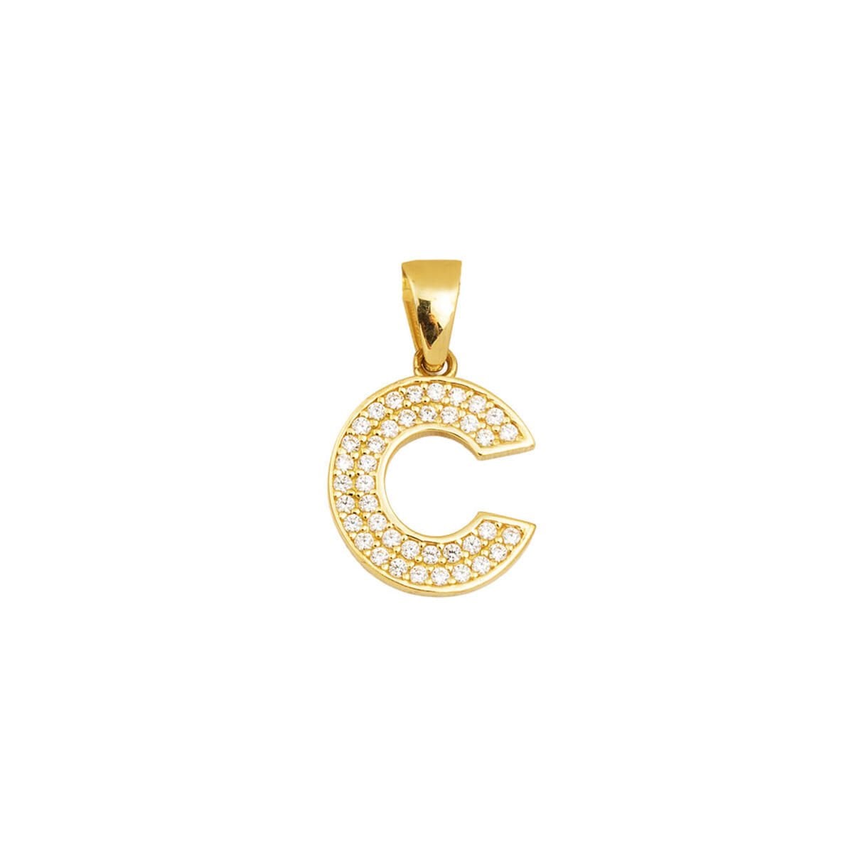 14K Yellow Gold Initial C Cubic Zirconia Pendant