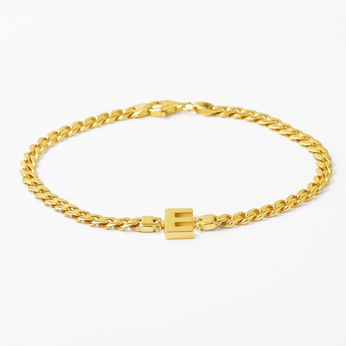 14K Yellow Gold Initial E Curb Bracelet (4.68 g)