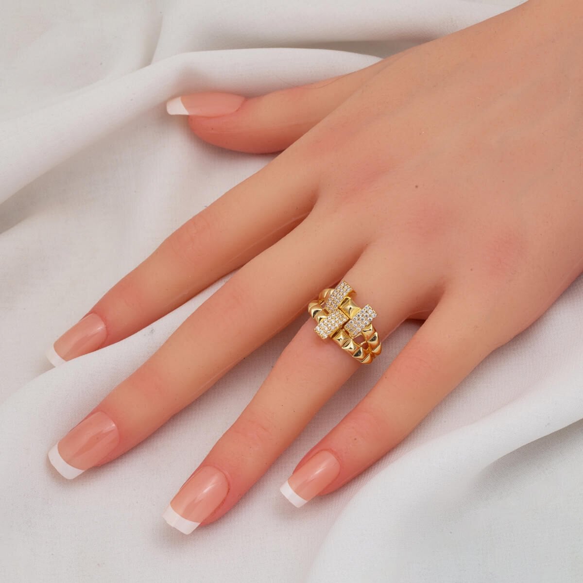14K Yellow Gold Italian Modern Cubic Zirconia Ring