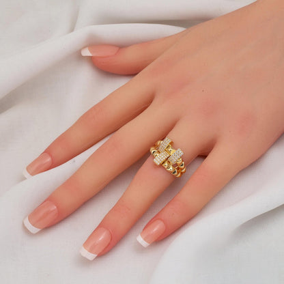14K Yellow Gold Italian Modern Cubic Zirconia Ring