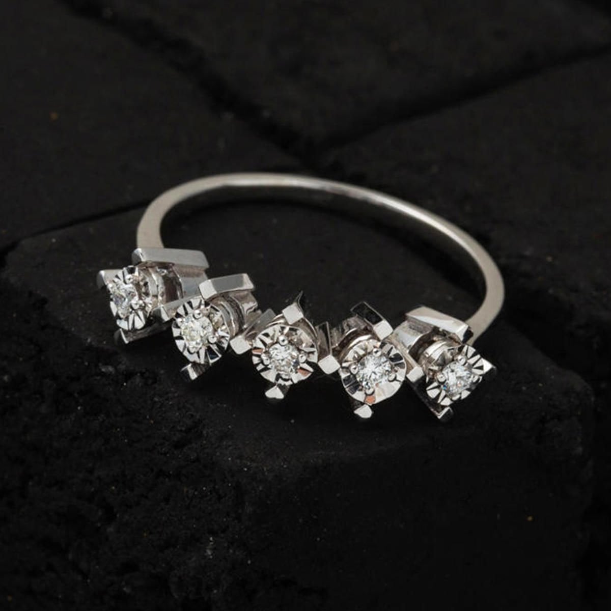 14K White Gold Five Stone Diamond Ring