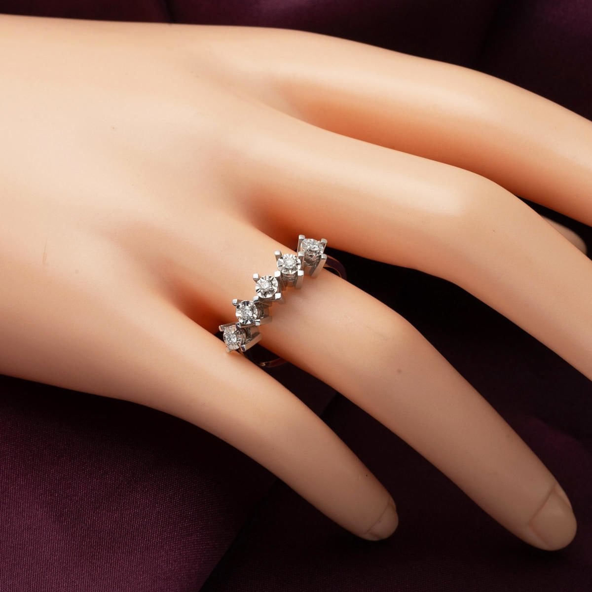 14K White Gold Five Stone Diamond Ring