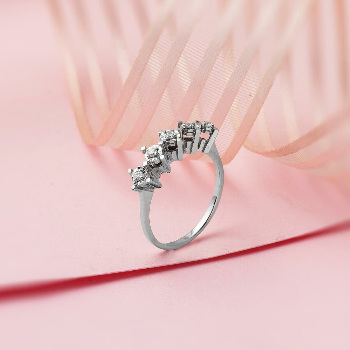 14K White Gold Five Stone Diamond Ring