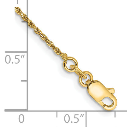 14k Yellow Gold 7 inch 1.15mm Diamond-cut Machine Made Rope with Lobster Clasp Chain
