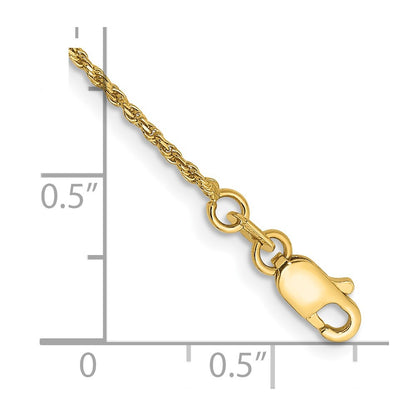 14k Yellow Gold 6 inch 1.15mm Diamond-cut Machine Made Rope with Lobster Clasp Chain Bracelet